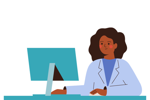 Illustrated graphic of clinician using a computer to access online clinical resources.